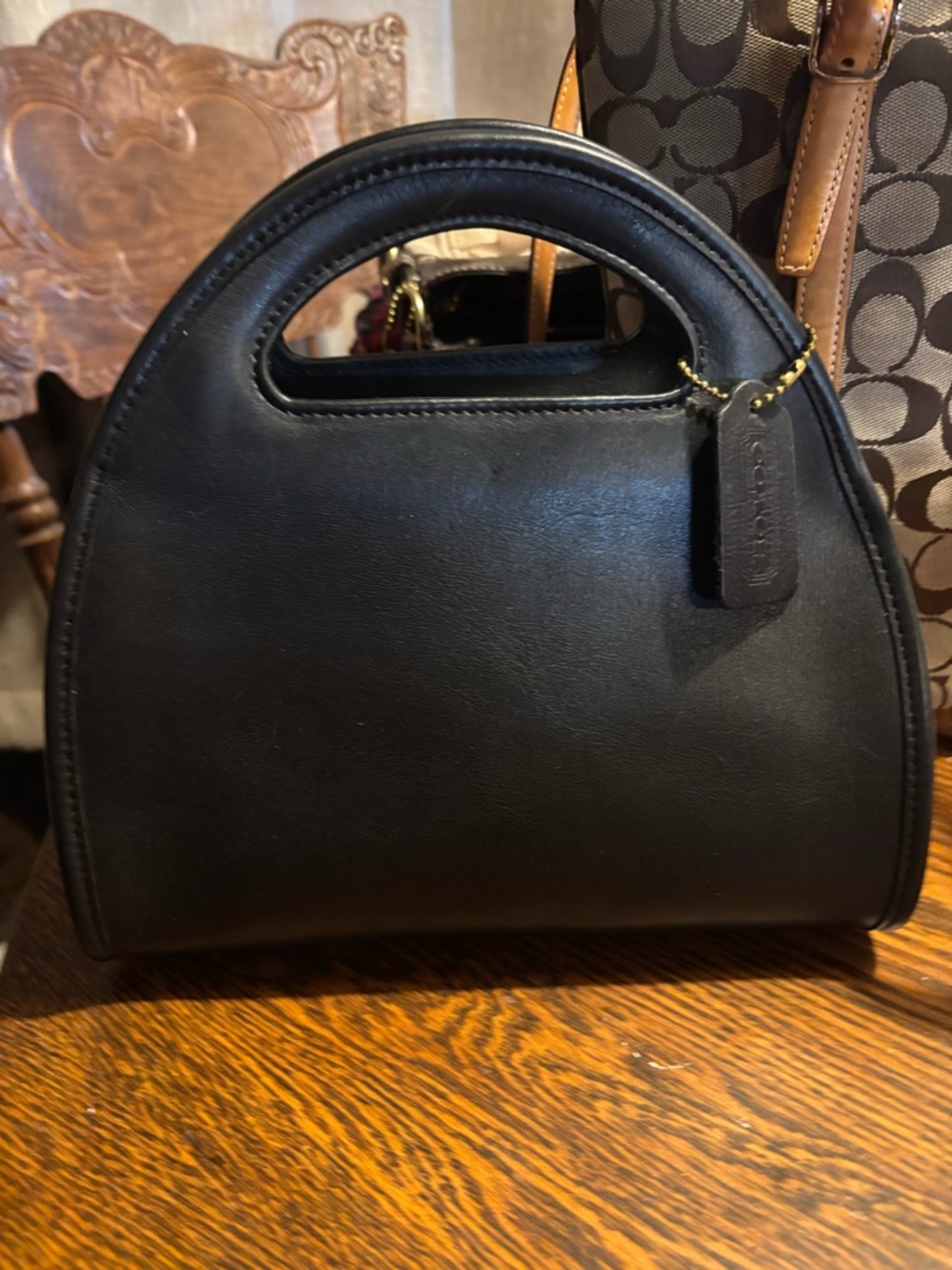 Coach Black Leather Arch Handle Clutch